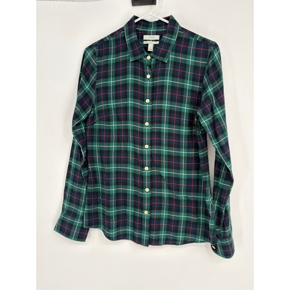 J.Crew Button Down Women 4 Green Plaid Perfect Shirt Long Sleeve Cotton Stretch